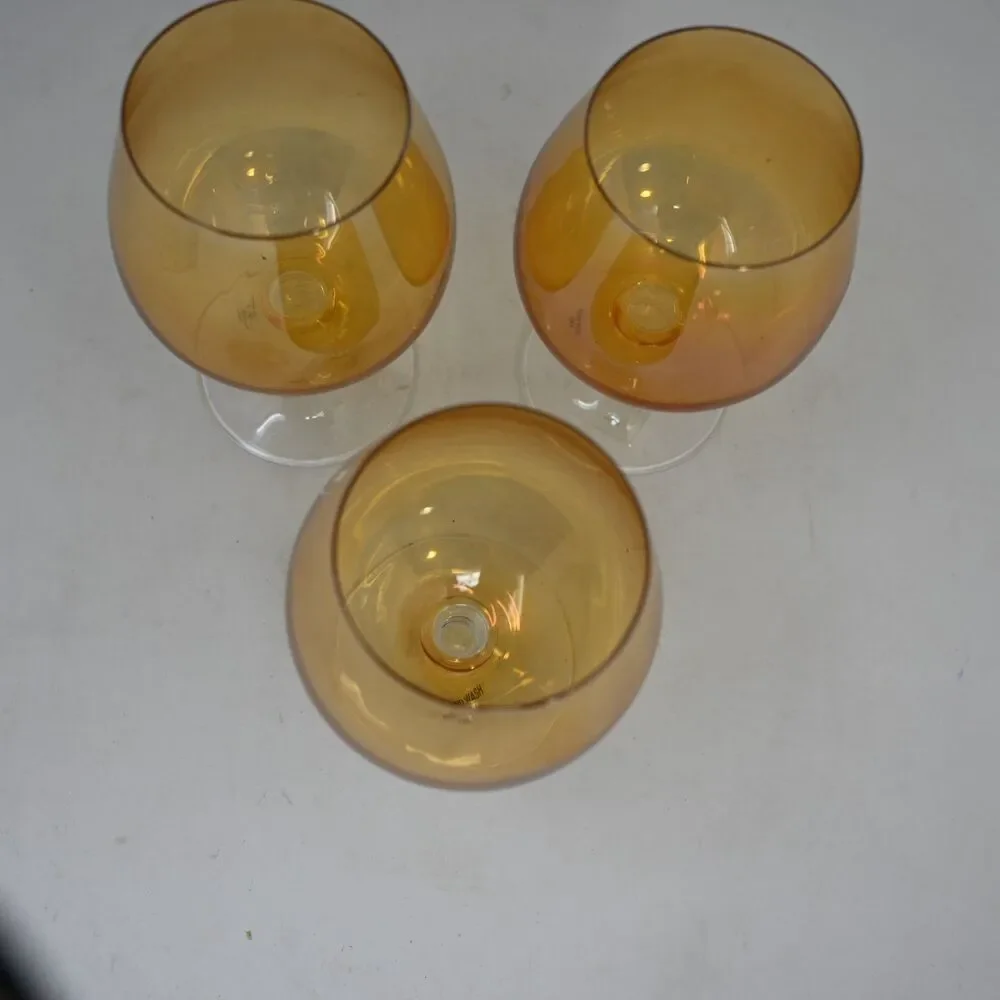 Pier 1 Amber Brandy Snifter Glass Set of 3 Iridescent Hand Wash Only